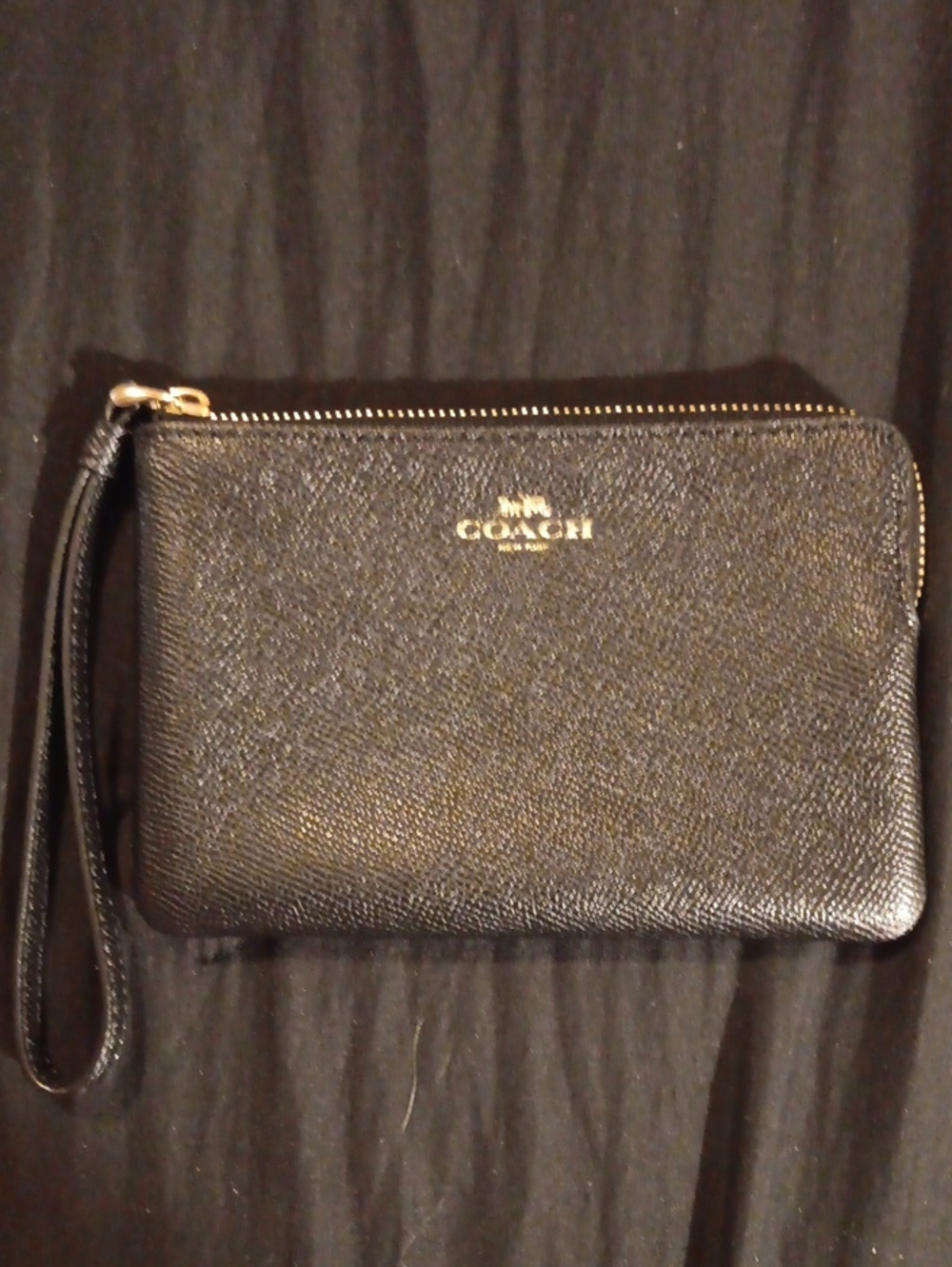 Coach Black Leather Wristlet with Gold Hardware